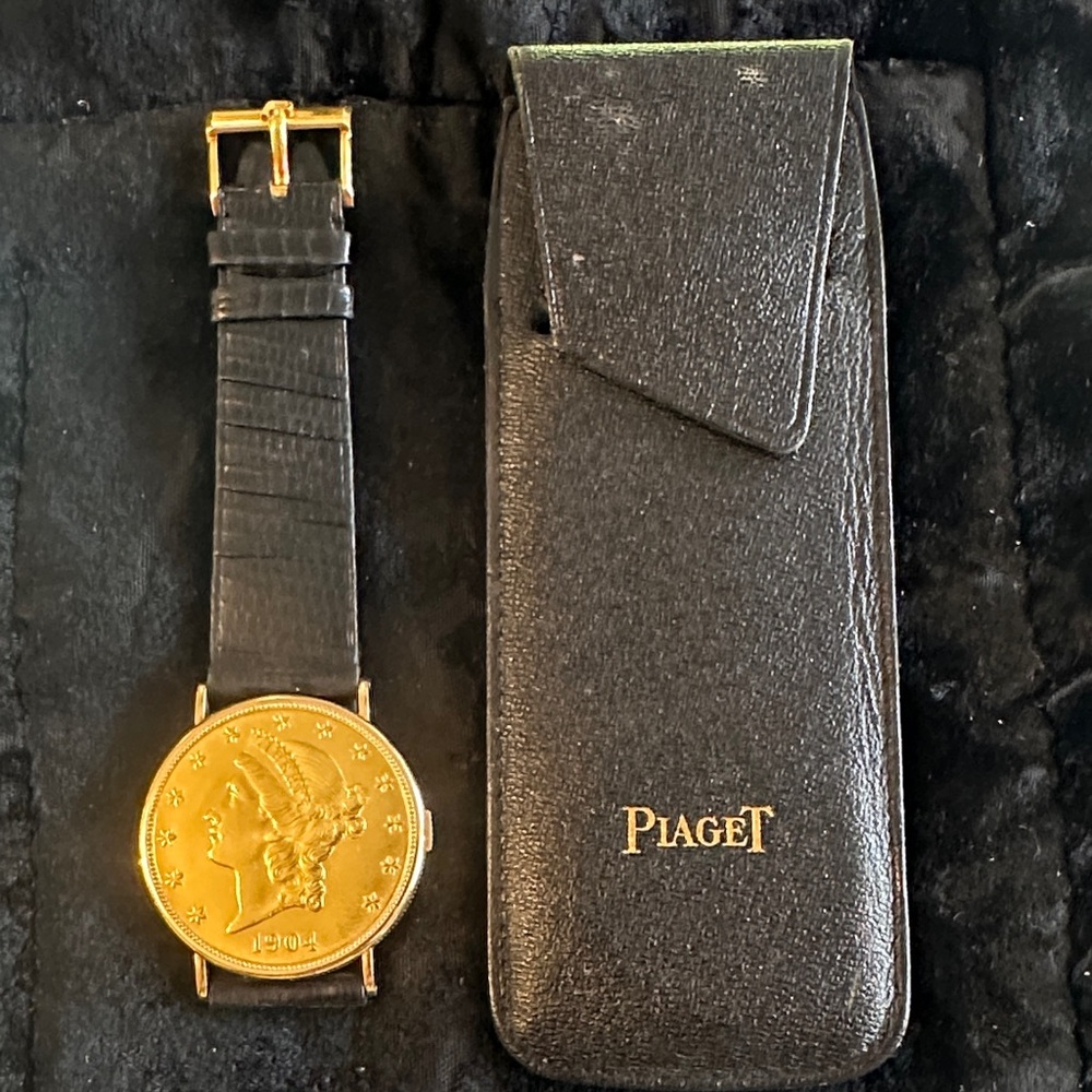 Piaget Gold Coin Covered Dial Watch in 18k US Coin with Black Leather Strap